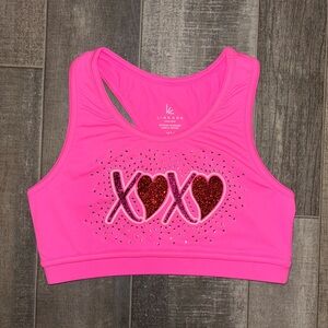 Pink Valentines Sports Bra XOXO & Sweetheart w/ Rhinestone overlay